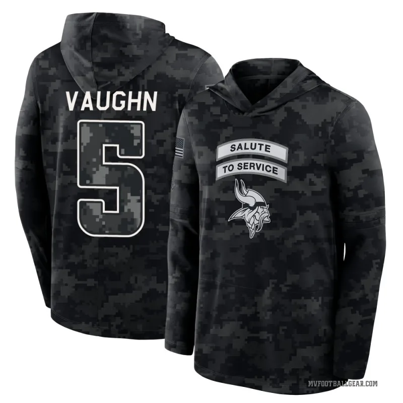 Zemaiah Vaughn Men's Black Minnesota Vikings 2026 Salute to Service Sideline Lightweight Hooded Long Sleeve T-Shirt